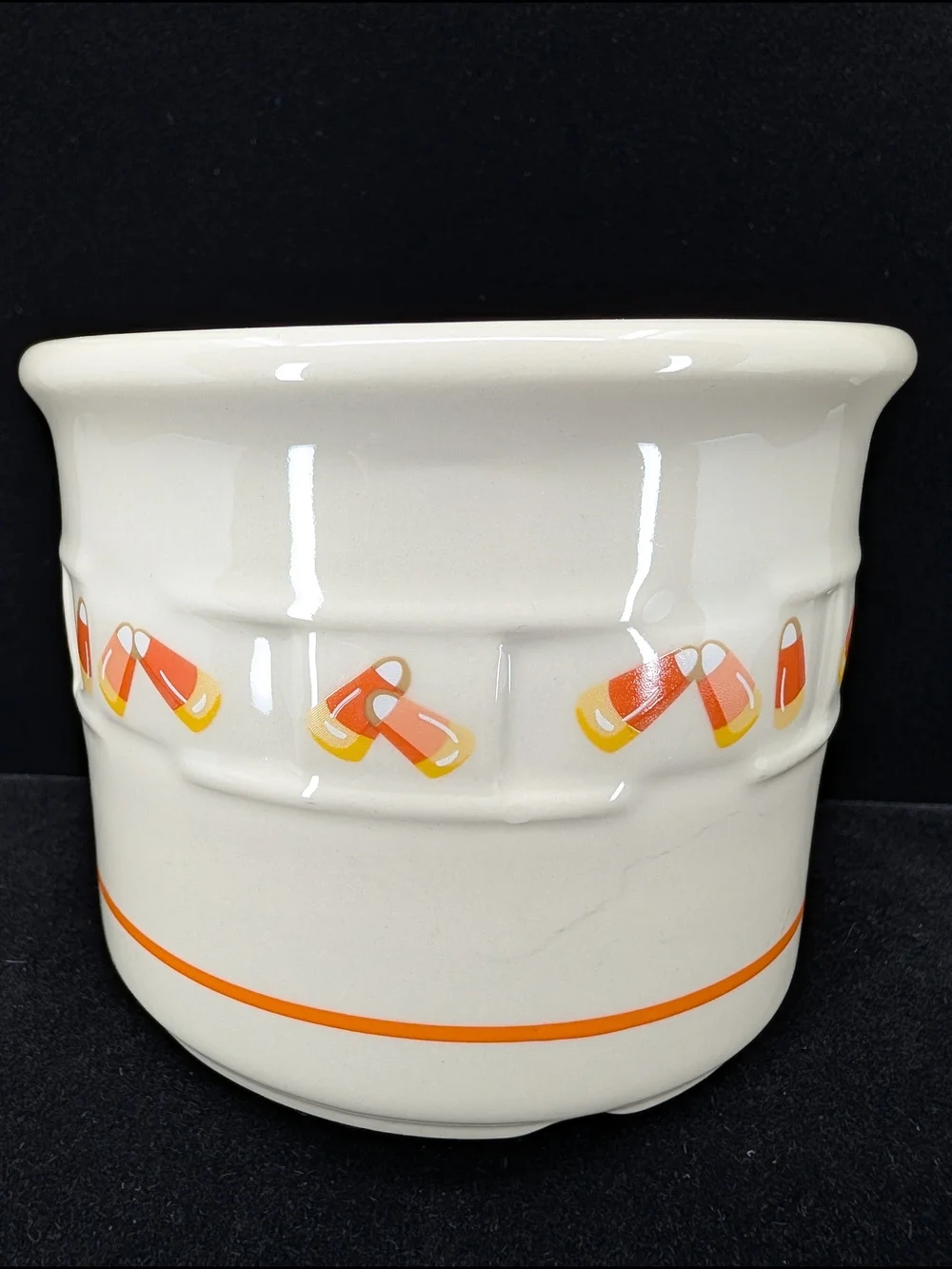 Longaberger Woven Traditions Candy Corn One Pint Crock Halloween Ceramic
